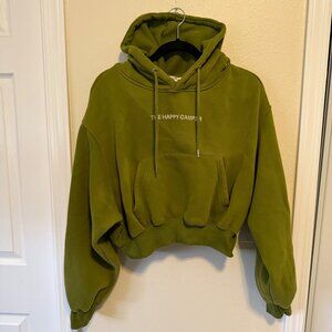 HAPPY CAMP3R Cropped Olive Green Hoodie Women's Size Large
